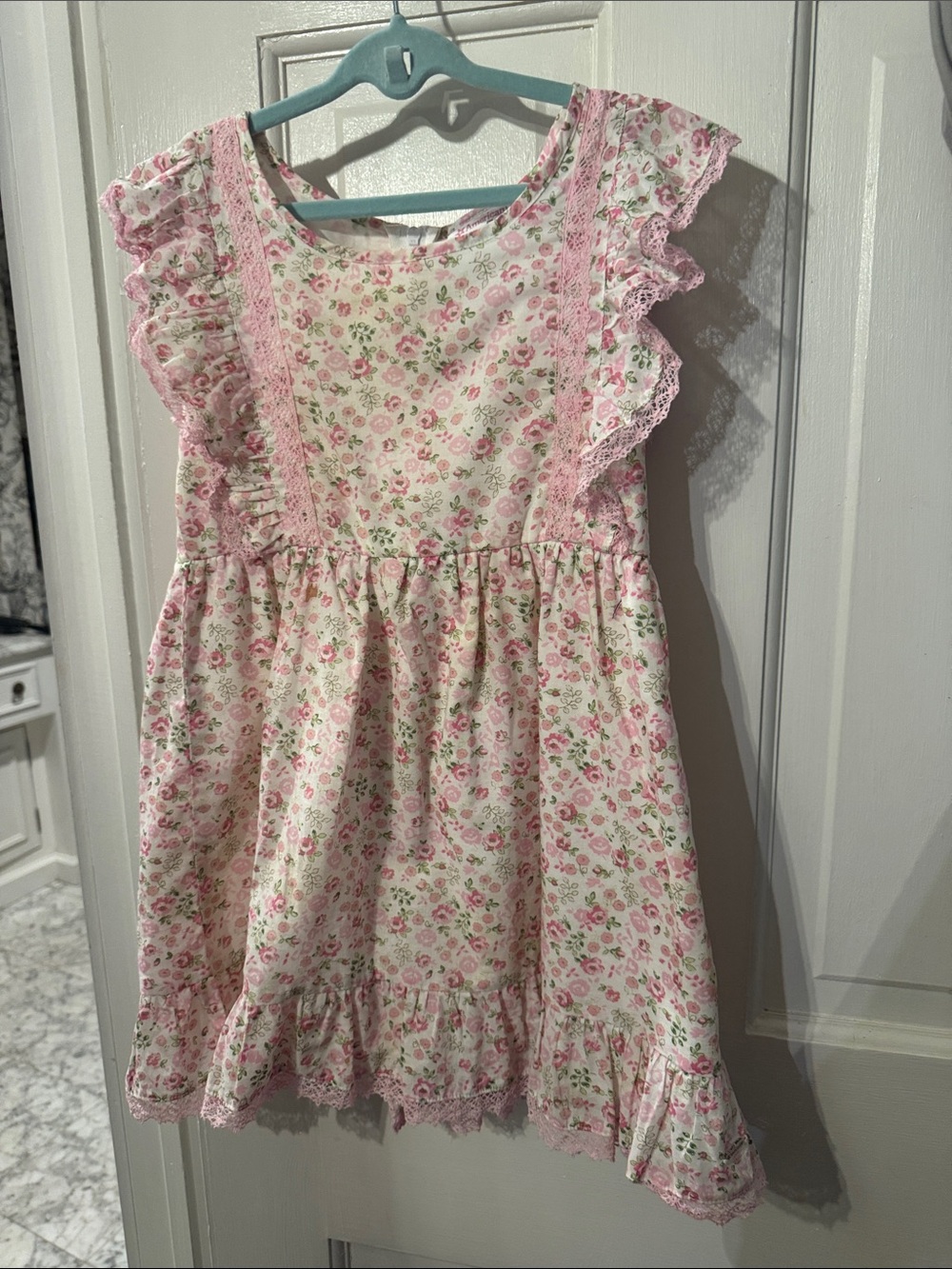 LoveShackFancy Pink Floral Ruffle Dress